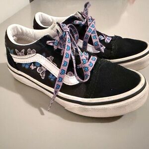 Vans Kids Butterly Kisses Black and White Sneakers with butterfly laces